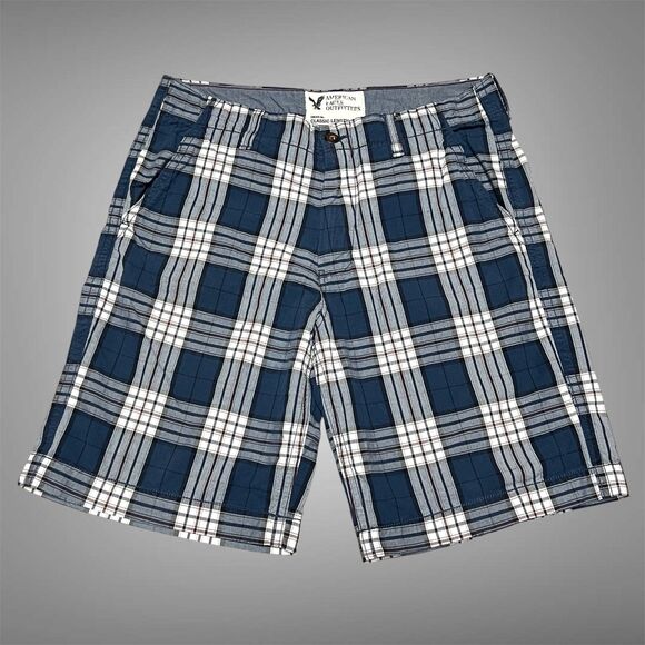 AMERICAN EAGLE Plaid Shorts Mens 36x10 Bermuda Y2K Golf Flat Front Preppy Cotton - Picture 1 of 12